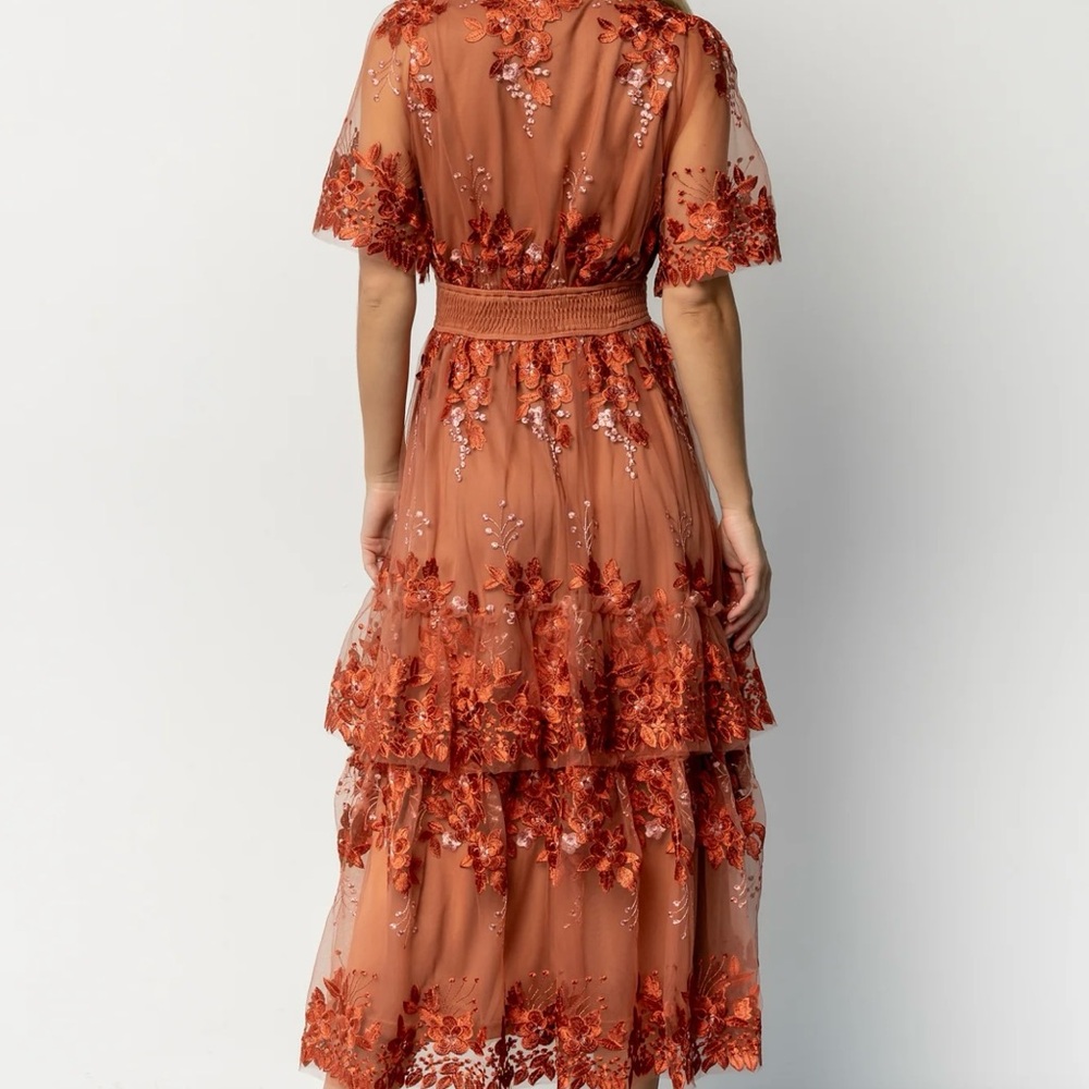 NWT Elegant Floral Embroidered Dress in RUST - Picture 2 of 6